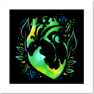 Green Organic Heart With Leaves In Asian Style For Earth Day Posters and Art